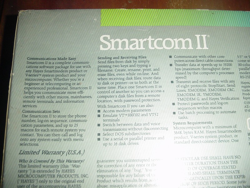 HAYES SMARTCOM II VERSION 3.0 ORIGINAL SEALED BOX + SEALED USERS GUIDE FOR DOS gallery