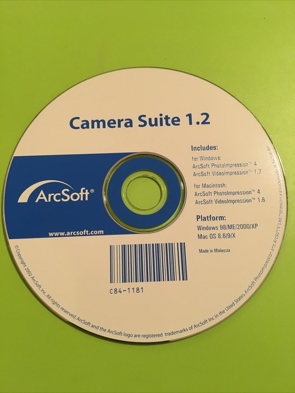 camera suite 1.2 software installation disk ArcSoft, Inc. 2002 Windows/MacIntosh