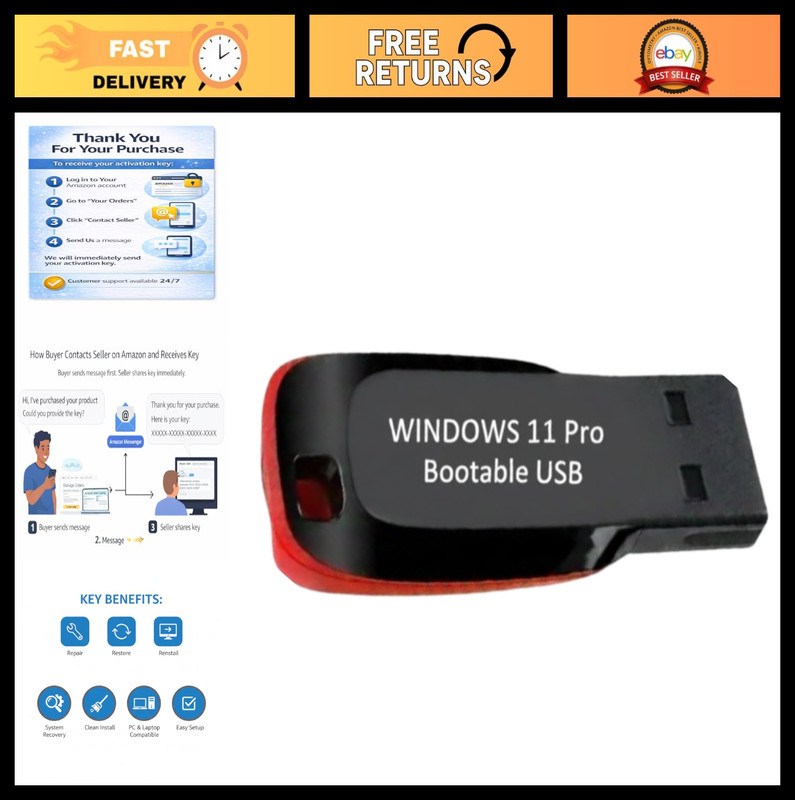 Bootable USB Drive for Windows 11 Pro 64-bit – Upgrade, Repair, Recover PC, Tech