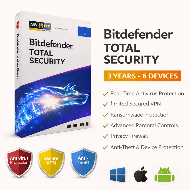Bitdefender Total Security 2026 – 3 Years 6 Devices (WINDOWS,MAC,ANDROID)