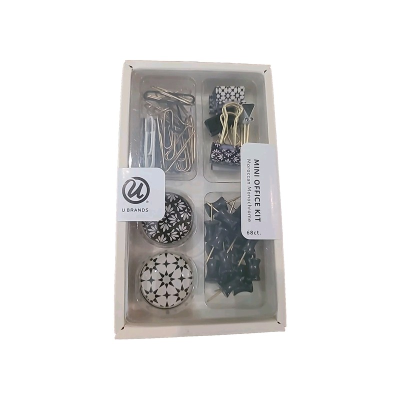 Mini Office Kit Moroccan Monochrome 2 Magnets 6 Binder Clips 18 Push Pin 42 Clip gallery