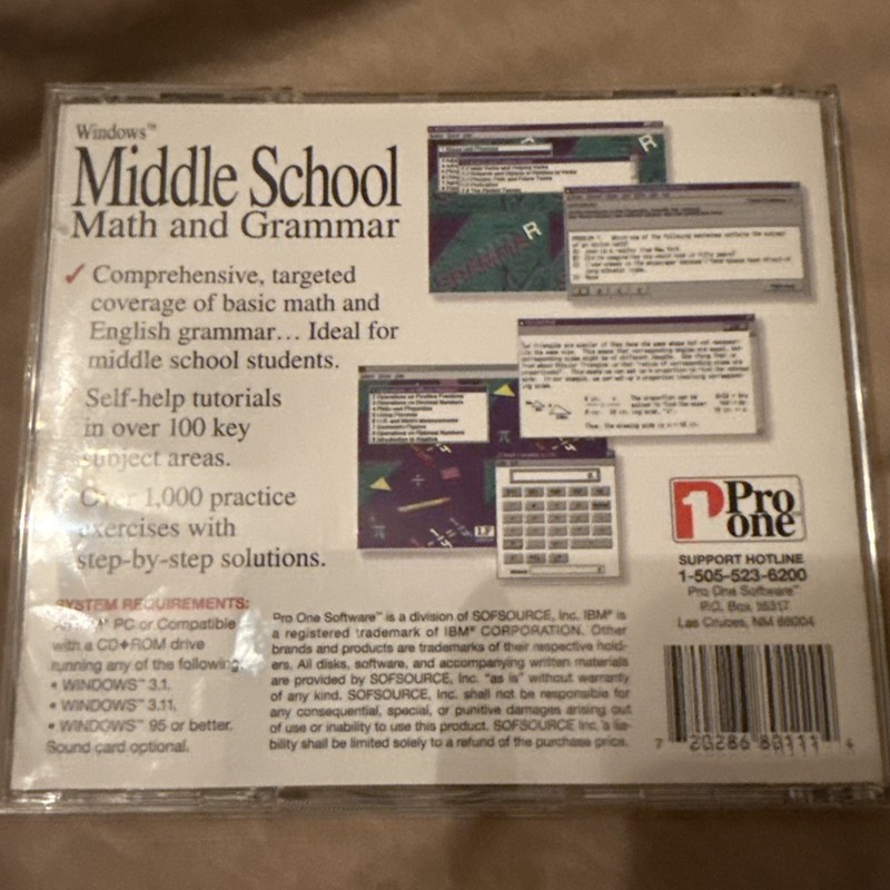 MIDDLE SCHOOL / MATH & GRAMMAR 1 PRO ONE CD-ROM (1995) WINDOWS 3.1 x /95 PC gallery