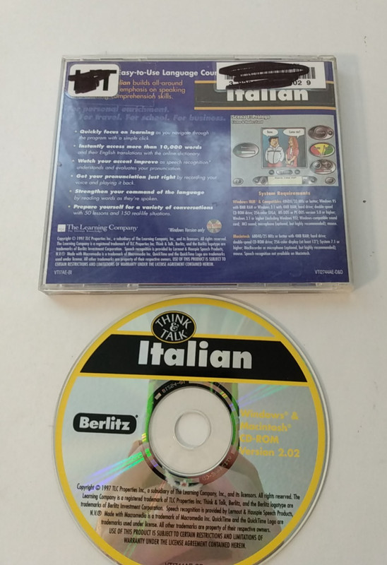 Berlitz Italian PC CD Rom Vintage 1997 Language The Learning Co. Windows & Mac