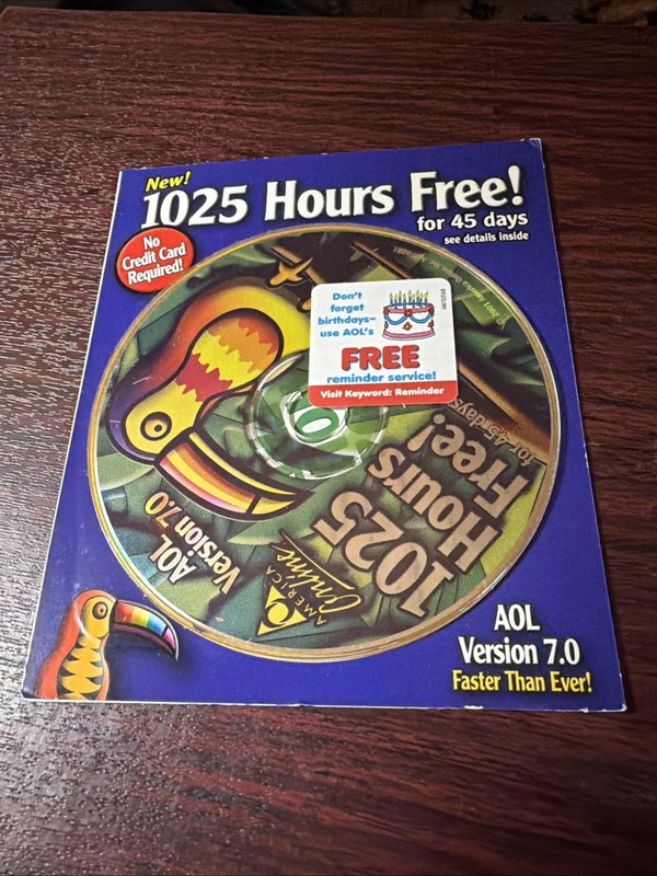 AOL CD – Toucan Jungle – Version 7.0 – 1025 Hours 45 Days Free – Vintage New