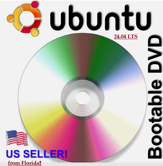 Ubuntu Linux 24.04 Newest Version BOOTABLE/LIVE Install DVD FLORIDA USA SELLER