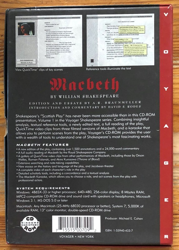 Macbeth William Shakespeare The Voyager Shakespeare PC Mac Software Loose in Box gallery