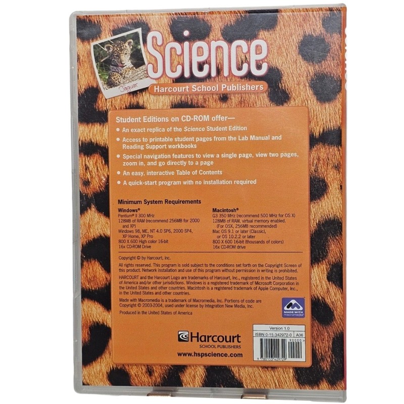 Science Grade 5 Student Edition Harcourt School Publishers CD-ROM NEW 0153429720 gallery