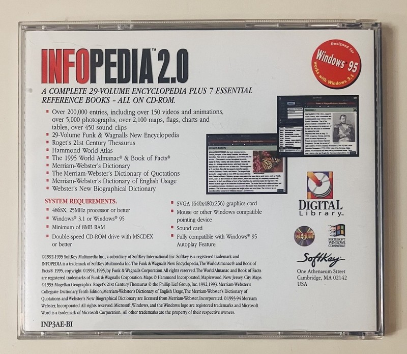 Infopedia 2.0 CD-ROM 1996 SoftKey Windows 95 Multimedia Encyclopedia gallery