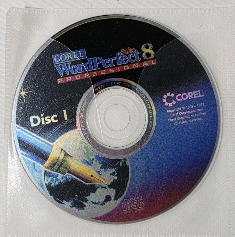 Corel WordPerfect Suite 8 Professional Disc 1 & 2 Windows 95