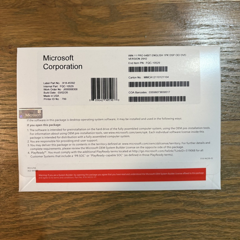 Windows 11 Professional 64Bit DVD Product Key Factory Sealed