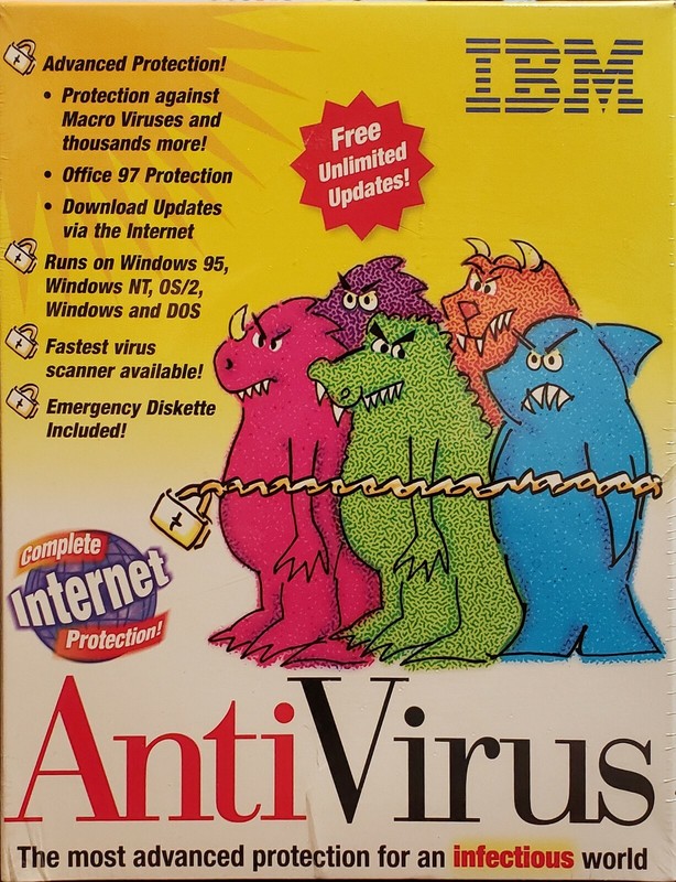 RARE NEW IBM AntiVirus v3.0, DOS, Windows 3.1/95/NT & OS/2 Sealed Retail Big Box
