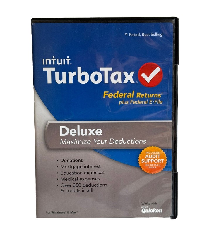 Intuit Turbotax Deluxe 2013 Federal Returns Plus E-File Turbo Tax PC/MAC NEW!