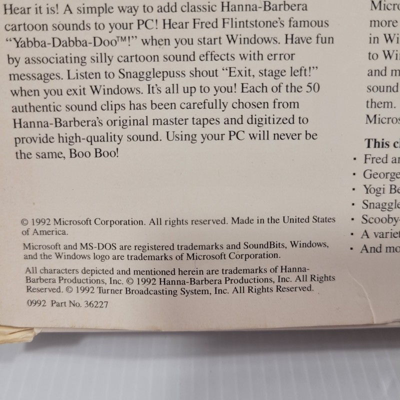 Microsoft Soundbits | Classic Cartoons | Hanna-Barbera | Windows 3.1 | 1992 gallery