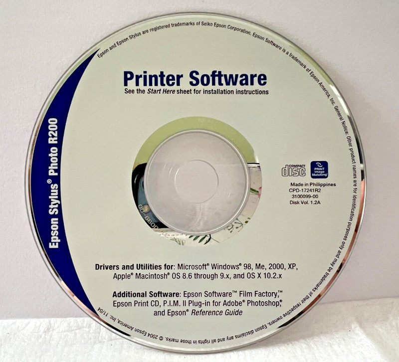 Epson Stylus Photo R200 Printer Software Installation CD – Win 98/ME/2000/XP/Mac