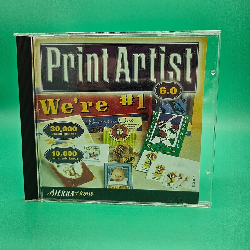 PRINT ARTIST 6.0 PC CD Rom 1999 Sierra Home 175K Graphics Complete Tested VG+