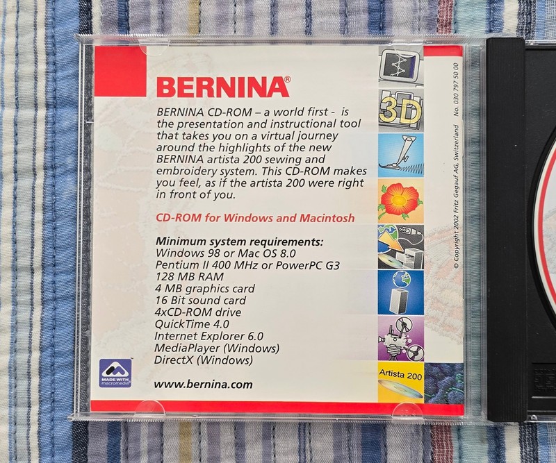 Bernina Artista 200 Instructional Presentation CD-ROM PC Windows Mac gallery