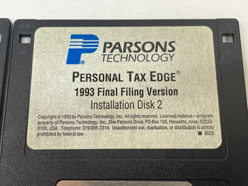 Vintage 1993 Parsons Technology Software State & Personal Tax Edge 3.5" Floppy 4 gallery
