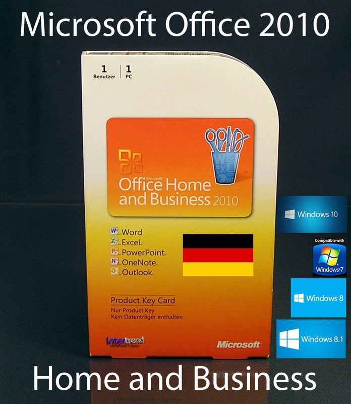 Microsoft Office Home and Business 2010 Full Version Box PKC 32/64-Bit German Original Packaging