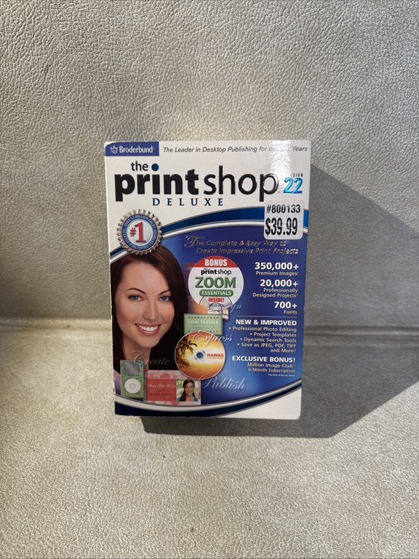 Print Shop Deluxe Version 22 + 348 Page Manual & Box 4 CD Set Win 2000/XP