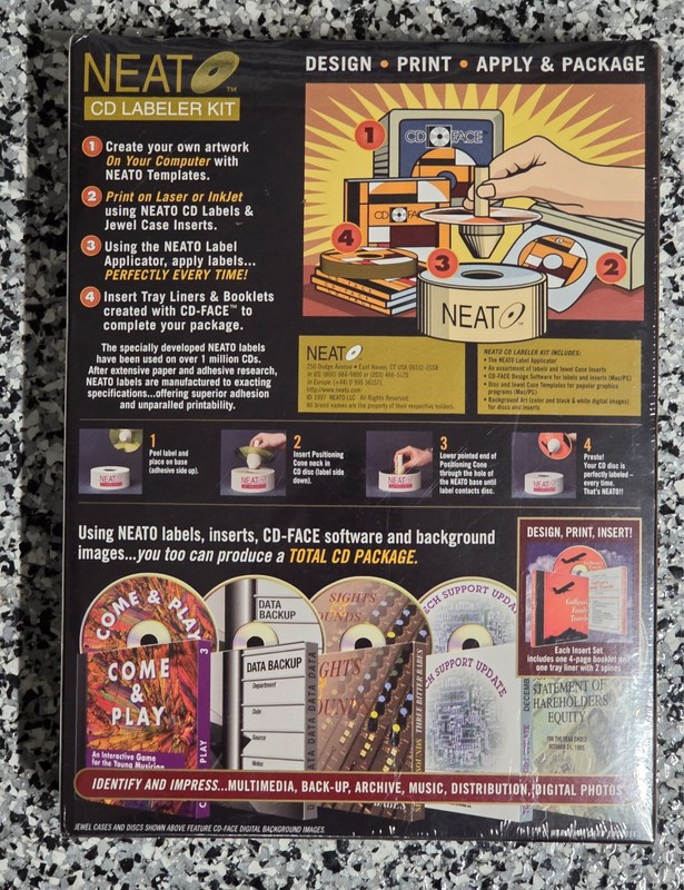 Vintage NEAT NEATO CD Labeler Kit Software Mac/PC & Case Inserts NEW SEALED 1996 gallery