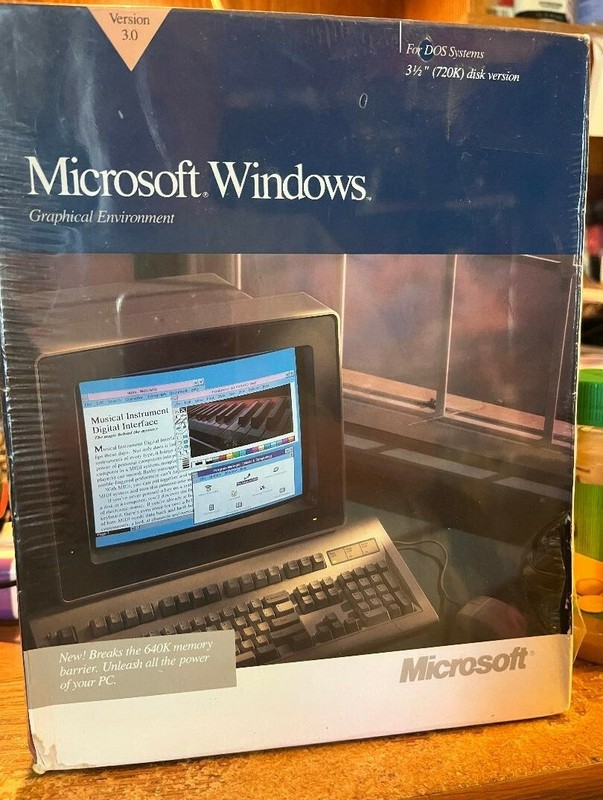 Microsoft Windows 3.0 New Big Box Sealed 3.5″ Version NEW NOS Vintage
