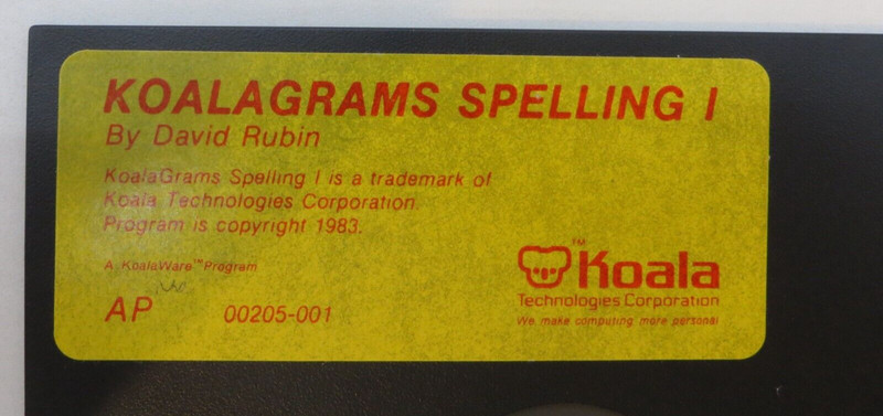 5.25" Floppy Disk KoalaWare KOALAGRAMS SPELLING I vtg computer software gallery