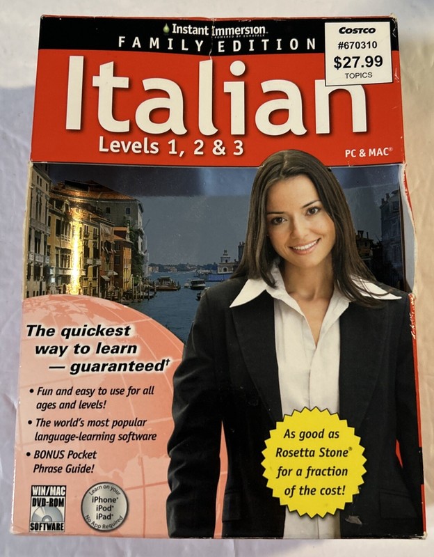Instant Immersion Italian Levels 1,2,3 PC & Mac Software DVD-ROM & Audio CD FrSH