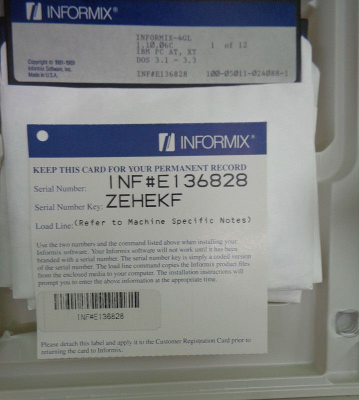 Informix-4GL Database 1989, Version 1.10 - IBM PC, AT - DOS 3.1 - Mint. gallery