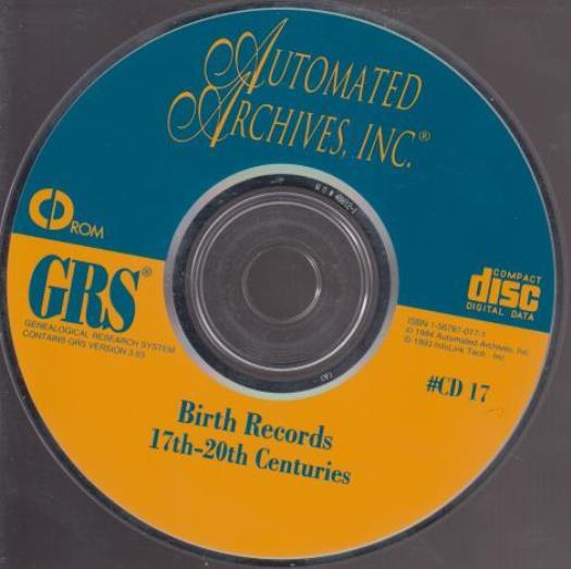 GRS: Birth Records: 17th-20th Centuries PC CD 1.8 million individuals genealogy!