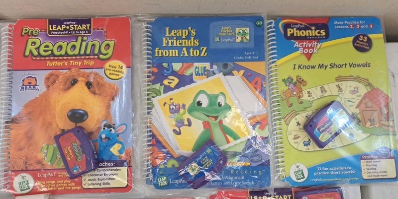 Lot Of 16 LeapFrog Cartridges With Spiral Books-Math, Reading, Etc gallery
