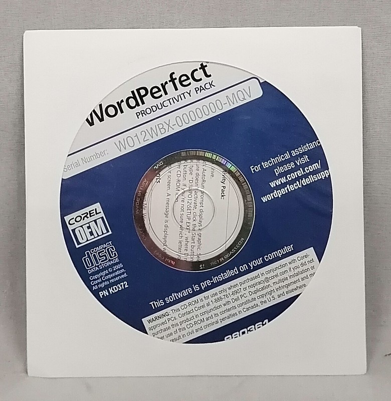 O.E.M. WordPerfect Productivity Pack CD DP/N 0CD940