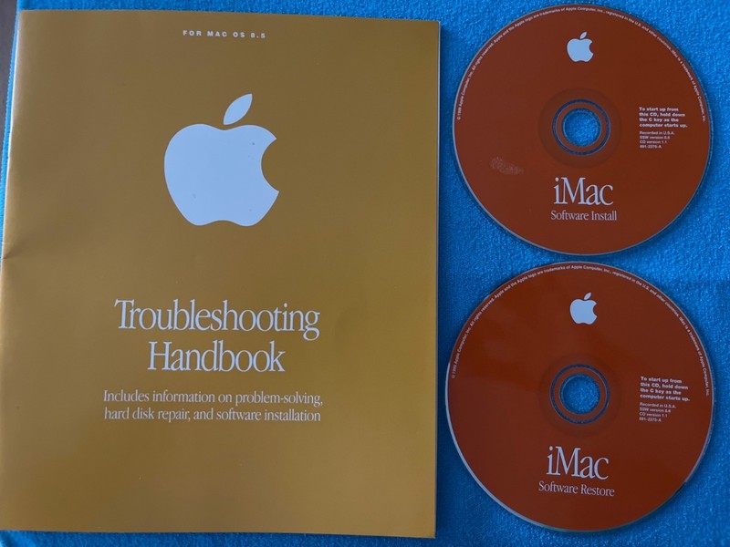 Apple iMac G3 Mac OS 8.6 Restore Install CD Set v1.1 1999+Troubleshooting Handbo