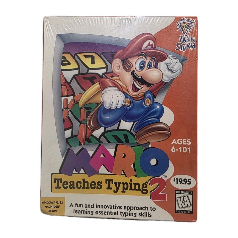 Vtg 90s Nintendo Mario Teaches Typing 2 Big Box PC CD ROM New 1996 Brain Storm
