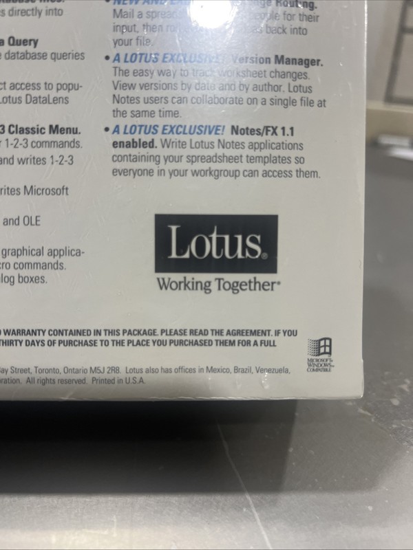 Lotus 1.2.3 Release 5 Spreadsheet For Windows 3.5 Disk 1994 New Sealed gallery