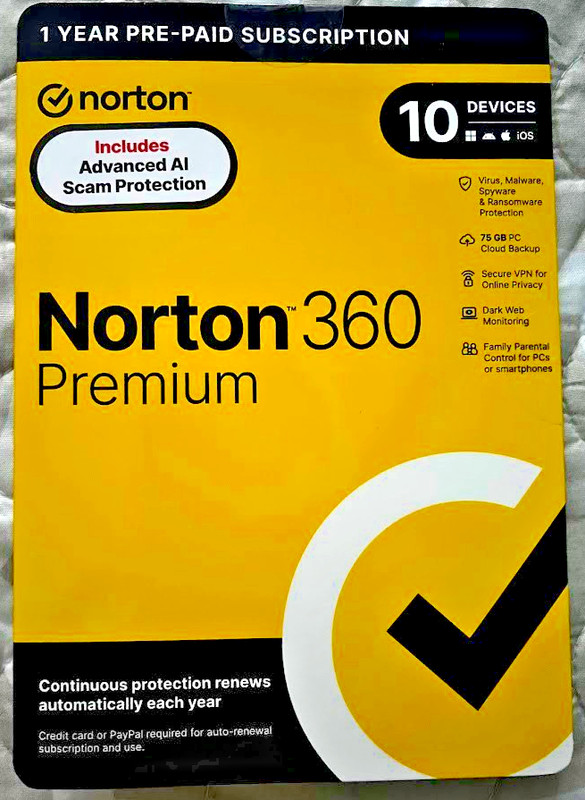 Norton 360 Premium 10 Devices – VPN Antivirus Cloud 1 year Free Shipping