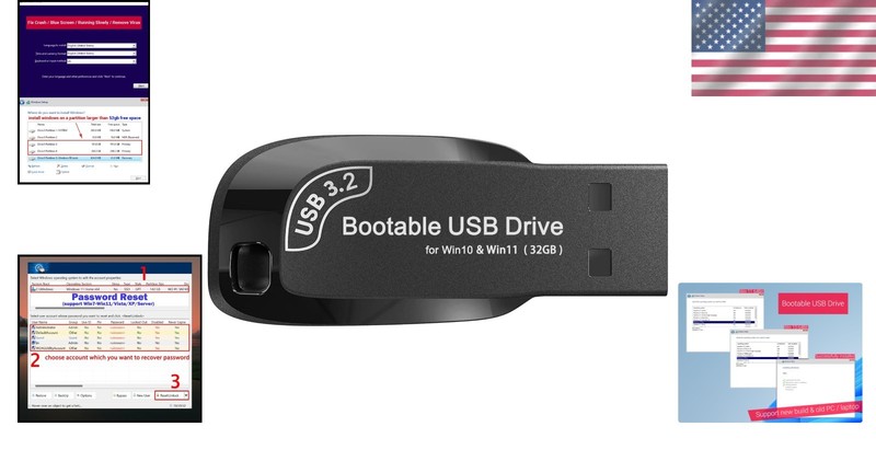 32GB Bootable USB 3.2 Drive for Windows 11/10 - Password Reset & Recovery Tools gallery