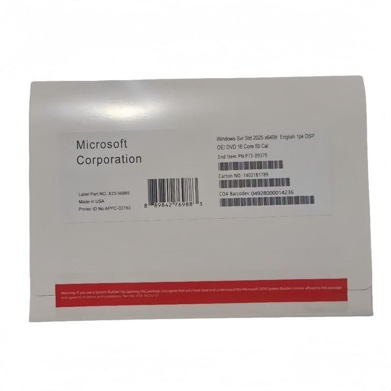 Microsoft Windows Server 2025 Standard x64 bit 16 Core 50 CAL DVD + Key sealed