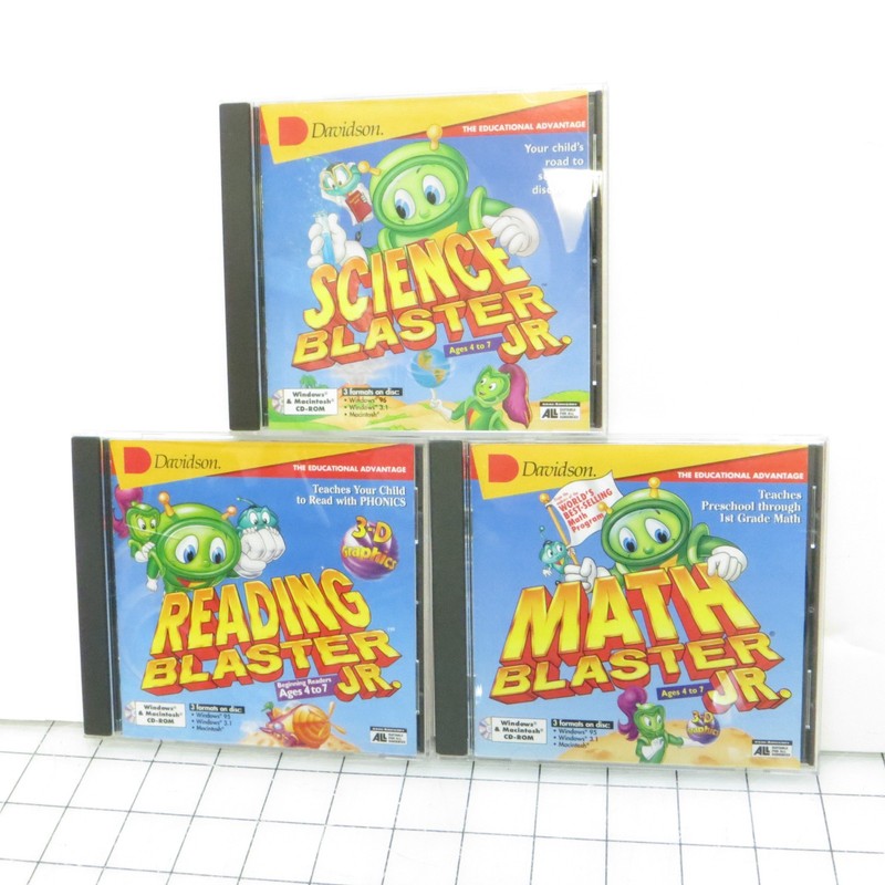 Math Blaster Jr. Science Blaster Reading Blaster CD-ROM Win Mac Davidson Games