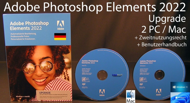 Adobe Photoshop Elements 2022 Upgrade Box + DVD 2 Win/Mac Manual Original Box NEW