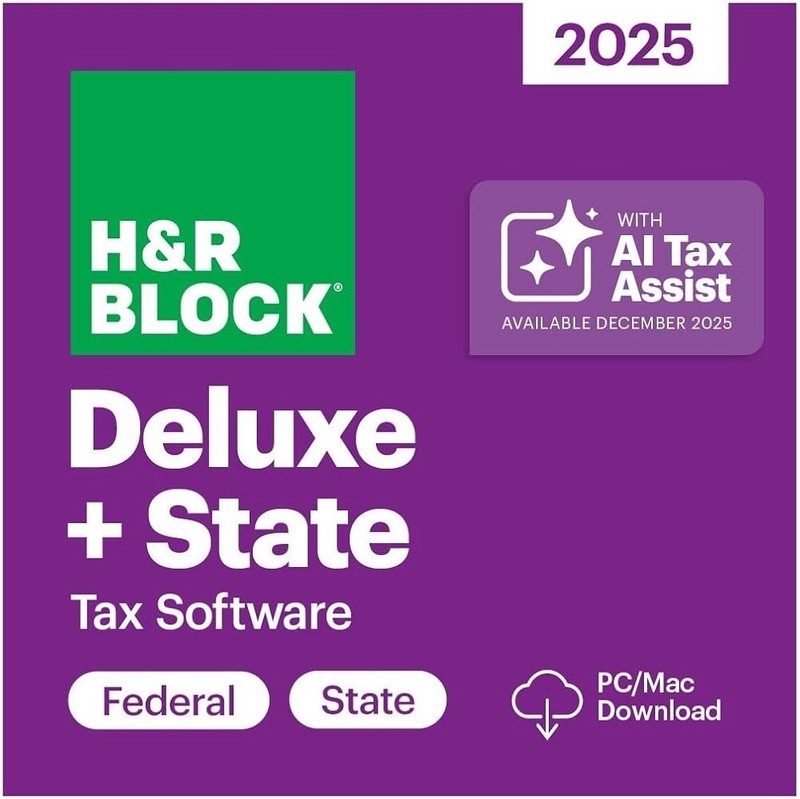 H&R Block Tax Software Deluxe + State 2025 Key Card