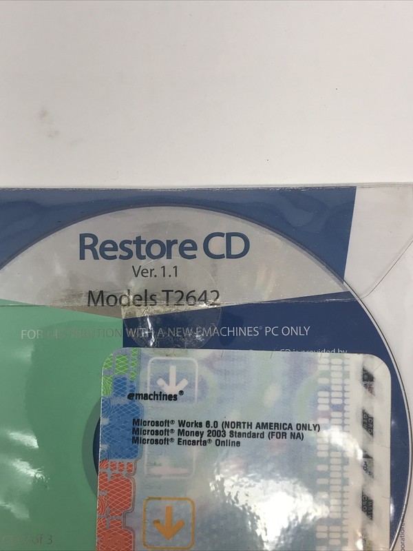 eMachines Restore CD T1980 Version 1.1 2 Disc Set Recovery Software B1 gallery
