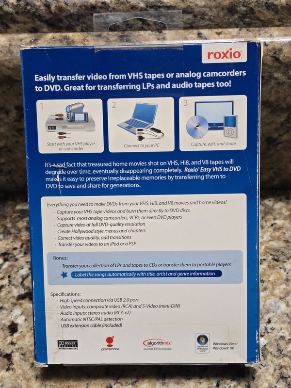 Roxio Easy VHS to DVD for Windows Create DVD Movies from VHS Hi8 V8 New In Box gallery