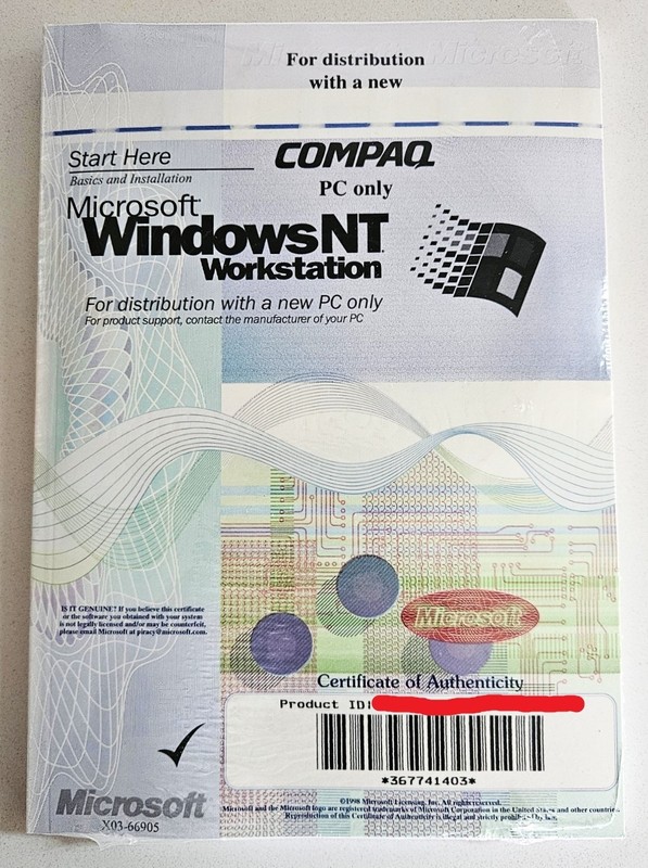 Microsoft Windows NT Workstation 4.0 w/ Product ID ~ NEW ~ CD-ROM OEM Software