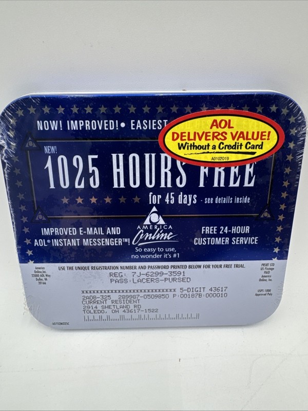 AOL~America Online~7.0~1025 Hours Free for 45 Days~Factory Sealed~Vintage~2001 gallery