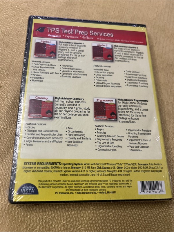 TPS Test Prep Services (Algebra 1, 2) (Geometry) (Trigonometry) Sealed / CD-ROM gallery