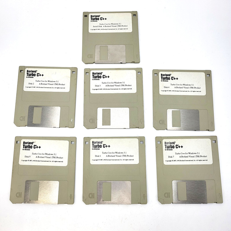 BORLAND TURBO C++ Software for Windows 3.1 | 1992 3.5″ 7 Disks Only