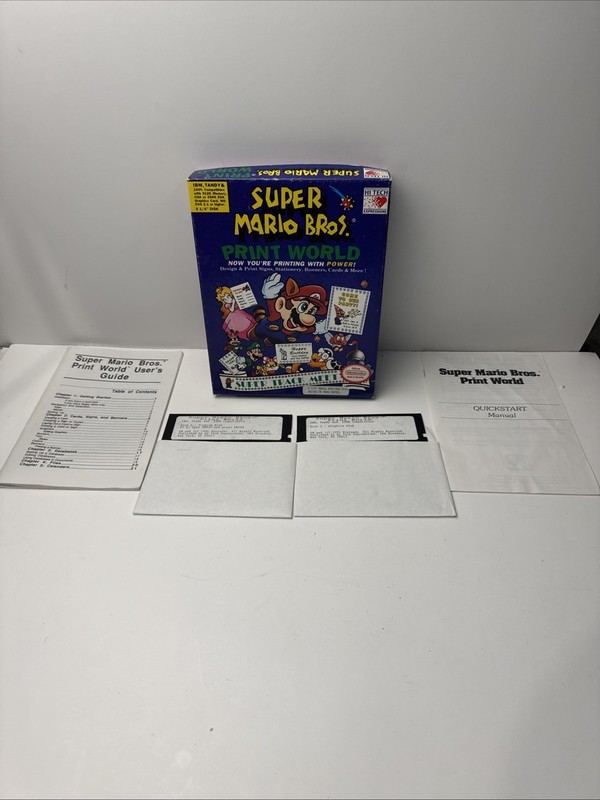 Super Mario Bros Print World Commodore 64/128 5.25″ Disk Nintendo 1991 -complete