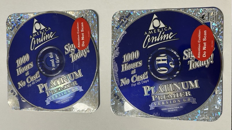 Vintage Rare 2001 Platinum Prismatic Laser-Foil AOL V6.0 CD, New- LOT OF 2 gallery