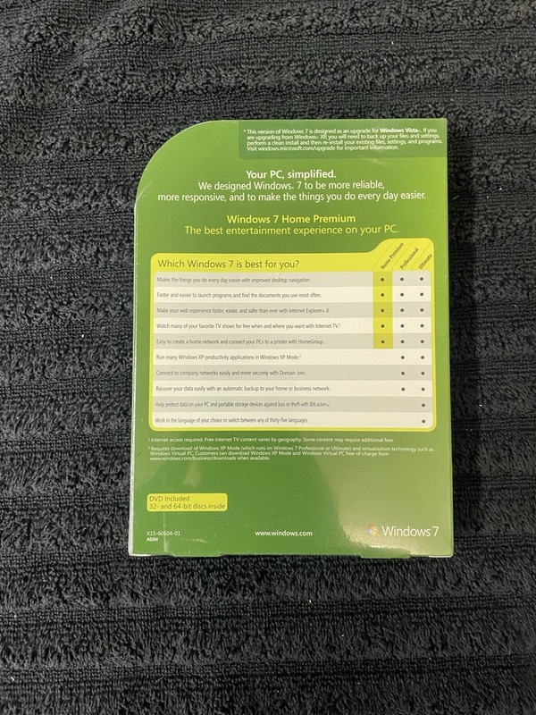 MICROSOFT Windows 7 Home Premium ~ 32 & 64 Bit Discs w/ Service Pack 1 ~ SEALED gallery