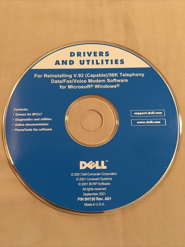 DELL software P/N98130 Rev. A01, Reinstalling V.92/56K Telephony ￼Data/Fax/Voice